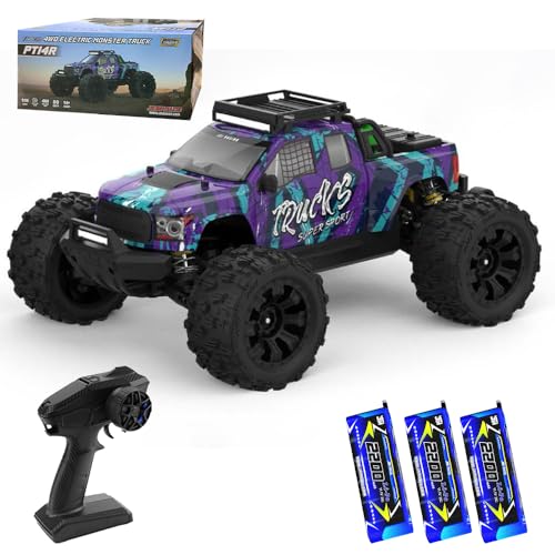 X-Verse 1:14 100KM/H Ferngesteuertes Auto, 4WD Wasserdichtes RC Autos mit 3S Bürstenloser Motor, 2.4GHz All Terrain Offroad RC Truck Truggy für Erwachsene, 3 Batterien(lila) von X-Verse