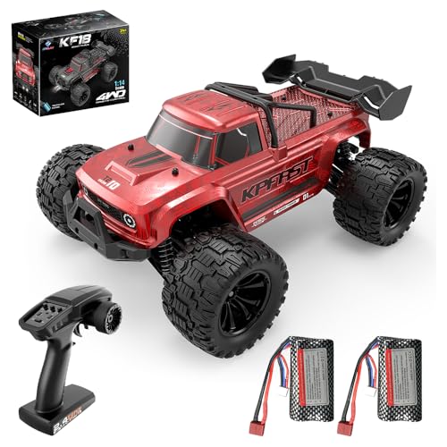 X-Verse KF18 1:14 Ferngesteuertes Autos Bürstenlose, 70 KM/H Schnelle RC Autos, 2.4GHz 4WD All Terrain Offroad RC Truggy RC Truck für Erwachsene, 2 Batterien(Rot) von X-Verse