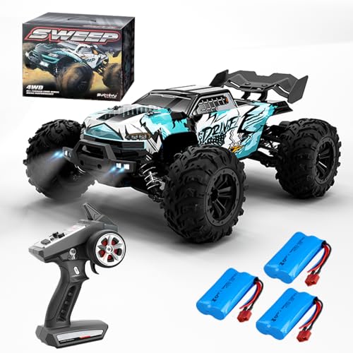 X-Verse 1:16 70KM/H Ferngesteuertes Auto mit Bürstenloser Motor, 4WD RC Auto Geländewagen Offroad, 2.4GHz All Terrain Offroad RC Truck Truggy für Erwachsene, 3 Batterien(Blau) von X-Verse