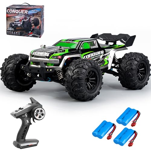 X-Verse 1:16 Ferngesteuertes Auto, 50KM/H Kohlebürste Motor RC Hohe Geschwindigkeit Offroad Drift Rennauto, 2.4Ghz 4WD All Terrain Offroad Auto Rennauto, 3 Batterien (Grün) von X-Verse