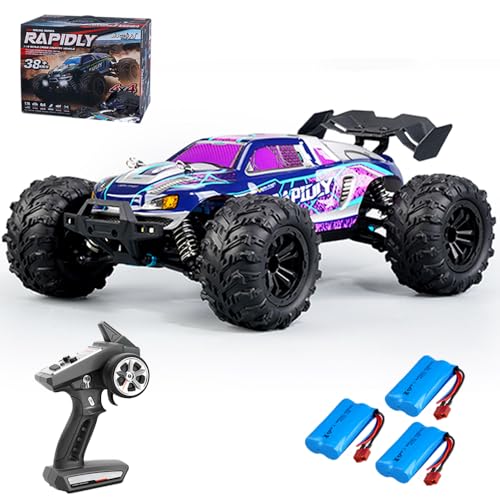 X-Verse 1:16 Ferngesteuertes Auto, 50KM/H Kohlebürste Motor RC Hohe Geschwindigkeit Offroad Drift Rennauto, 2.4Ghz 4WD All Terrain Offroad Auto Rennauto, 3 Batterien (Lila) von X-Verse