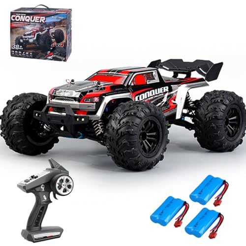 X-Verse 1:16 Ferngesteuertes Auto, 50KM/H Kohlebürste Motor RC Hohe Geschwindigkeit Offroad Drift Rennauto, 2.4Ghz 4WD All Terrain Offroad Auto Rennauto, 3 Batterien (Rot) von X-Verse