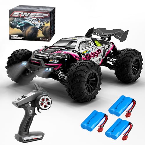 X-Verse 16101PRO 70KM/H Ferngesteuertes Auto Bürstenloser, 1:16 RC Auto Hohe Geländewagen Offroad Rennauto, 4WD Wasserdichtes RC Truggy RC Truck für Erwachsene - 3 Batterien(Rot) von X-Verse