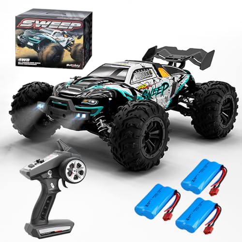 X-Verse 16101 PRO Ferngesteuertes Auto mit Bürstenloser Motor, 2.4GHz 1:16 4WD RC Auto Geländewagen Offroad, 70KM/H Offroad Drift Auto Spielzeugauto, Geschenk für Kinder Erwachsene - 3 Batterien von X-Verse