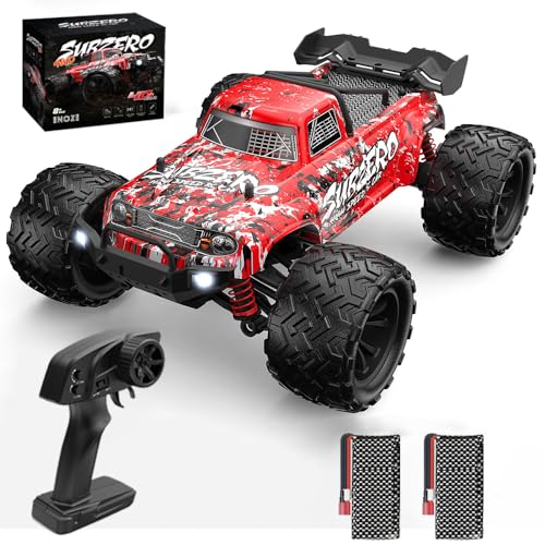 X-Verse 9500E Ferngesteuertes Auto mit 2 Motoren, 1:16 RC Monster Truck, 40 km/h 4WD Spielzeug Crawler, 2.4Ghz Auto Geländewagen Offroad LKW, Geschenk für Jungen, Kinder- 2 Batterie (Rot) von X-Verse