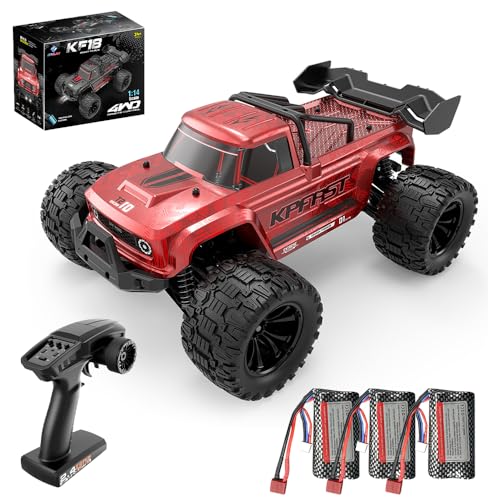 X-Verse KF18 1:14 Ferngesteuertes Autos Bürstenlose, 70 KM/H Schnelle RC Autos, 2.4GHz 4WD All Terrain Offroad RC Truggy RC Truck für Erwachsene, 3 Batterien(Rot) von X-Verse