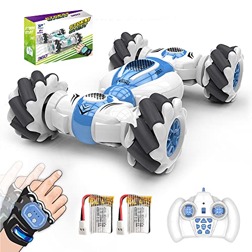 X-Verse S-012 Ferngesteuertes RC Stunt Auto, 4WD 2.4GHz Uhr Gestensensor Fernbedienung Verformbares Elektrisches Spielzeugauto, Geländewagen für Erwachsene Kinder - 2 Batterien (Blau) von X-Verse