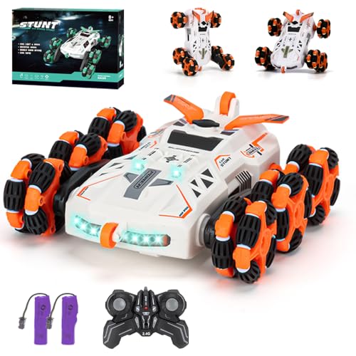 X-Verse S816 Ferngesteuertes RC Stunt Auto, 6WD RC Stunt Drift Car mit Licht und Sprühnebel, 2.4GHz Fernbedienung Verformbares Elektrisches Spielzeugauto, Geländewagen für Kinder-2 Batterien (Orange) von X-Verse