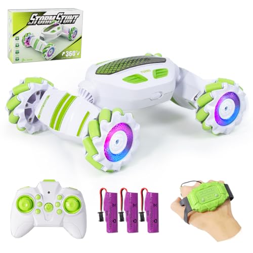 X-Verse S922 RC Stunt Auto, 360° Flip Ferngesteuertes Geländewagen für Kinder, 2.4GHz 4WD Uhr Gestensensor Fernbedienung Verformbares Elektrisches Spielzeugauto, 3 Batterien (Grün) von X-Verse