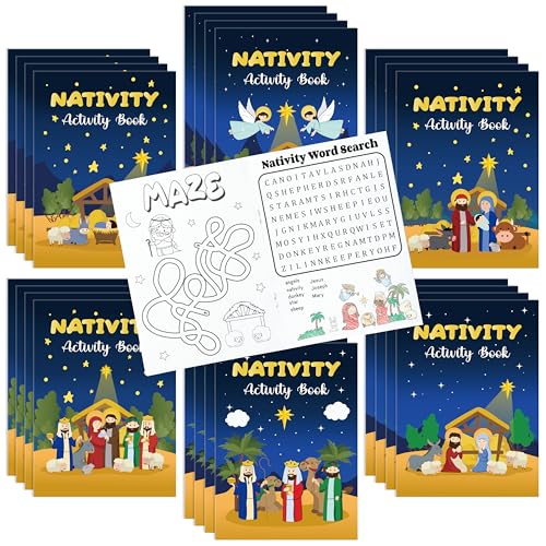 Krippen-Bücher für Kinder – 24-teiliges Weihnachts-Mini-Spiele-Malbuch-Set, Großpackung Labyrinthe, Wortsuche, Wortsuche, Sammelspiele für Weihnachten, Urlaub, Party, Goodie-Tüten, Stuffers, Sonntag, von X1zuue