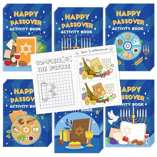 Pessover Aktivitätsbücher für Kinder – 24 Stück Happy Passover Mini Games Malbuch-Set Bulk Labyrinth-Wortsuche, Wortsuche, Wort-Scramble-Spiele für jüdischen Pesach-Seder, Urlaub, Party, von X1zuue