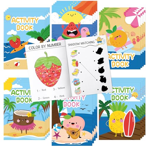 X1zuue Sommer-Aktivitätsbücher für Kinder – 24-teiliges Malbücher-Set, Großpackung mit tropischen Sommer-Suchlabyrinthen, Wort-Scramble-Spielen, Mini-Bücher für Party, Goodie-Tüten, Füller, Schule, von X1zuue