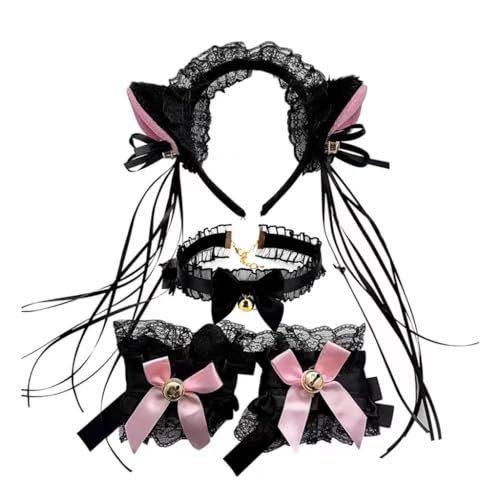 1 Set Halloween Cosplay Katzenohren Stirnband und Choker / Spitze Manschetten / Schwanz Cosplay Schönes Zubehör für Erwachsene von XAGMODSHN