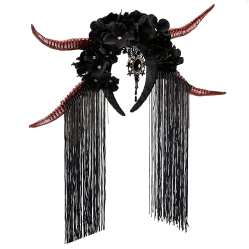 Goat Horn Hairhoop mit Blume für Cosplay Party Halloween Kostüm Haarband Erwachsene Maskerade Party Stirnband von XAGMODSHN