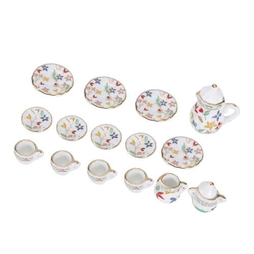 Mini-Teetassen-Set aus Porzellan, Puppenhäuser, Küchendekoration, Miniatur-Möbelmodell für Jungen und Mädchen, Blumenmuster, Teekanne, Tassenteller, 15-teilig Mini-Teetassen-Set aus Porzellan, Puppenhäuser, Küchendekoration, Miniatur-Möbelmodell für Jungen und Mädchen, Blumenmuster, Teekanne, Tassenteller, 15-teilig von XAGMODSHN