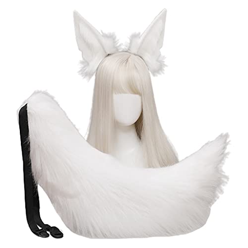 Tier Wolf Ohren Kopfschmuck Schwanz Set Plüsch Handgemachte Kostüm Set Anime für Halloween Weihnachten Cosplay Zubehör von XAGMODSHN