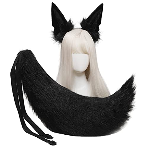 Tier Wolf Ohren Kopfschmuck Schwanz Set Plüsch Handgemachte Kostüm Set Anime für Halloween Weihnachten Cosplay Zubehör von XAGMODSHN