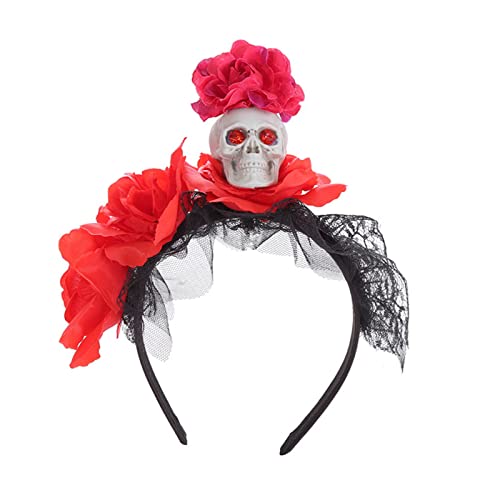 Totenkopf-Stirnband, Rosen-Blumen-Haarband, Haarreif, Halloween-Diademe und Blumen-Haarband von XAGMODSHN