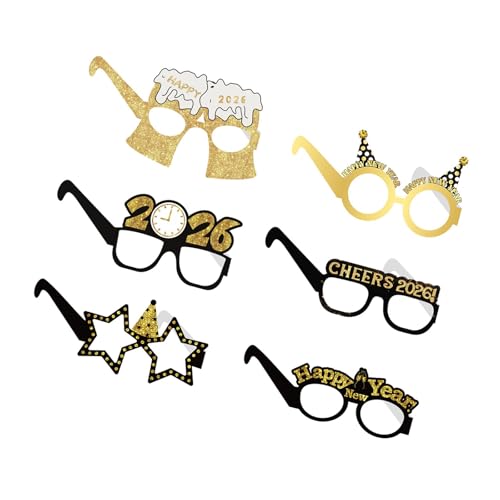 XAGMODSHN 6 Stück 2026 Neujahrsparty-Brille, leicht, Cosplay, faltbarer Rahmen für lustige Feiern und Kostümzubehör, freundliches Neujahrszubehör XAGMODSHN 6 Stück 2026 Neujahrsparty-Brille, leicht, Cosplay, faltbarer Rahmen für lustige Feiern und Kostümzubehör, freundliches Neujahrszubehör von XAGMODSHN