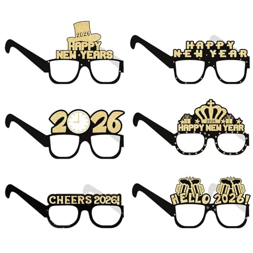 XAGMODSHN 6 Stück 2026 Neujahrsparty-Brille, leicht, Cosplay, faltbarer Rahmen für lustige Feiern und Kostümzubehör, freundliches Neujahrszubehör XAGMODSHN 6 Stück 2026 Neujahrsparty-Brille, leicht, Cosplay, faltbarer Rahmen für lustige Feiern und Kostümzubehör, freundliches Neujahrszubehör von XAGMODSHN