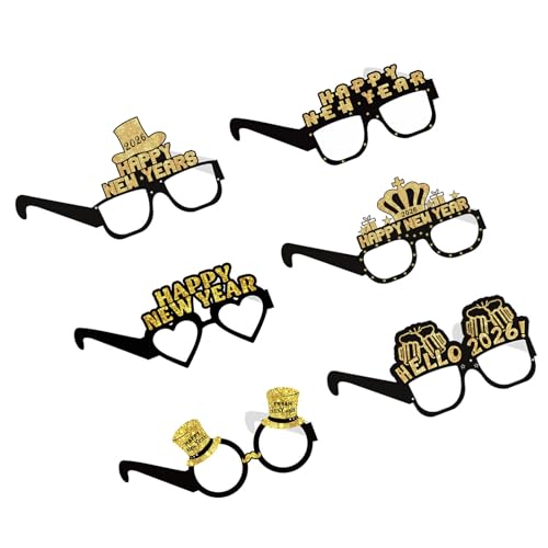 XAGMODSHN 6 Stück 2026 Neujahrsparty-Brille, leicht, Cosplay, faltbarer Rahmen für lustige Feiern und Kostümzubehör, freundliches Neujahrszubehör XAGMODSHN 6 Stück 2026 Neujahrsparty-Brille, leicht, Cosplay, faltbarer Rahmen für lustige Feiern und Kostümzubehör, freundliches Neujahrszubehör von XAGMODSHN