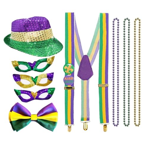 XAGMODSHN 70er Jahre Disco Outfit Set Damen Disco Kostüm Disco Jazz Pailletten Hut Krawatte Halskette Maskerade Maske Kostüm von XAGMODSHN