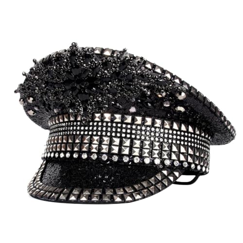 XAGMODSHN Bejeweled Captain Hat Heavy Crystal Sailor Hat Surprise Gift for Girl Boys Beret Hat for Carnivals Music Festival von XAGMODSHN