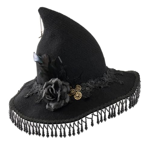 XAGMODSHN Coole Hexenhut-Perlenkette für Damen, Herren, Teenager, für Halloween, Party, Ausrüstung, Feder, Retro-Zauberer, Cosplay von XAGMODSHN