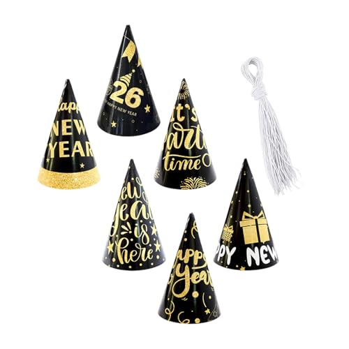 XAGMODSHN Happy New Year Hüte, 6 Stück, Schwarz / Gold, Kegelhut, kleine Kegel-Kopfbedeckung, Partyzubehör für Damen und Herren, Partyzubehör XAGMODSHN Happy New Year Hüte, 6 Stück, Schwarz / Gold, Kegelhut, kleine Kegel-Kopfbedeckung, Partyzubehör für Damen und Herren, Partyzubehör von XAGMODSHN