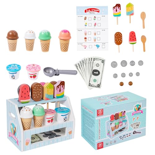 XAGMODSHN Hölzerne Tadende Spiele Ice Creme Set Set for Kids Rollen Spiele Lern Feinmotor Fähigkeiten Hölzern Kasseschalter Mit Münzen Und Speisekarte XAGMODSHN Hölzerne Tadende Spiele Ice Creme Set Set for Kids Rollen Spiele Lern Feinmotor Fähigkeiten Hölzern Kasseschalter Mit Münzen Und Speisekarte von XAGMODSHN