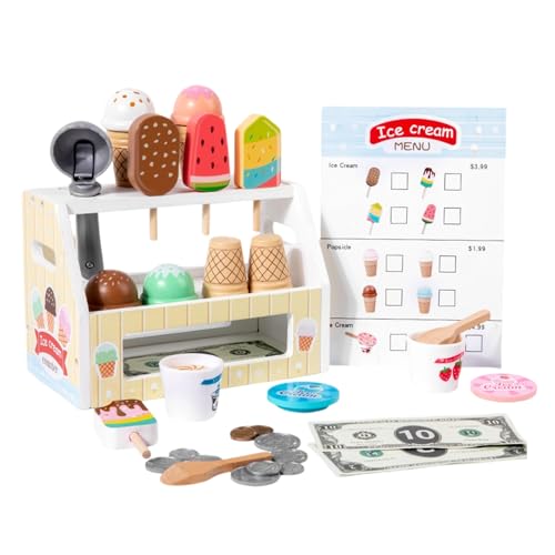 XAGMODSHN Hölzerne Tadende Spiele Ice Creme Set Set for Kids Rollen Spiele Lern Feinmotor Fähigkeiten Hölzern Kasseschalter Mit Münzen Und Speisekarte XAGMODSHN Hölzerne Tadende Spiele Ice Creme Set Set for Kids Rollen Spiele Lern Feinmotor Fähigkeiten Hölzern Kasseschalter Mit Münzen Und Speisekarte von XAGMODSHN