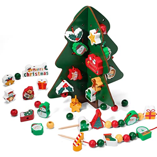 XAGMODSHN Holzperlen-Spielzeug zum Auffädeln, Weihnachtsbaum-Stapelblock für Kinder, Hand-Koordination, Eltern-Kind-Interaktionsspielzeug von XAGMODSHN