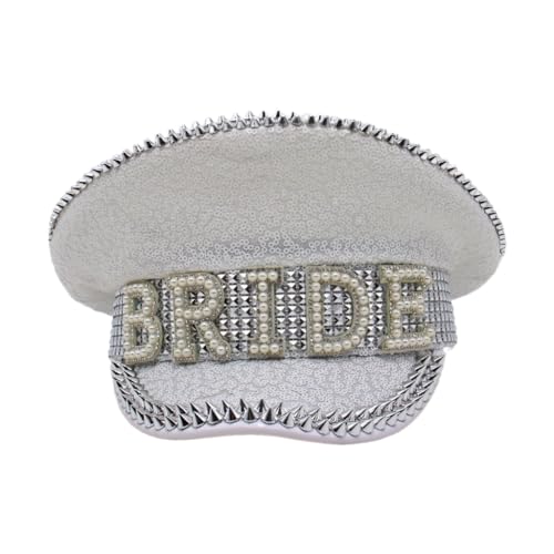 XAGMODSHN Jeweled Captain Hat with Heavy Pearls Sequins for Bride Bachelorette Party Hand Beading Pearls Hat Wedding Photos von XAGMODSHN