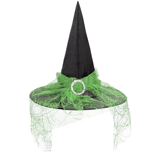 XAGMODSHN Partyhüte Hexenhut mit Schleier Erwachsenenkostüm Zaubererhut Zaubererhut Halloween Hexenhut Mode Solid Hut von XAGMODSHN