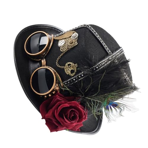 XAGMODSHN Steampunks Flat Top Hut für Damen Herren mit Brille Halloween Cosplay Party Kostüm Hut Gothicstyle Hut Mode Kopfbedeckung Schwarz von XAGMODSHN