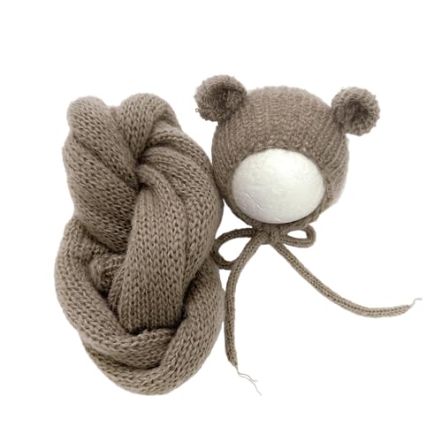 XAGMODSHN Süßes Baby-Bär-Kostüm-Set für Neugeborene, Mohair-Wickel und Mütze, Set mit Bären-Thema, Outfit für Fotoshootings, Häkeln XAGMODSHN Süßes Baby-Bär-Kostüm-Set für Neugeborene, Mohair-Wickel und Mütze, Set mit Bären-Thema, Outfit für Fotoshootings, Häkeln von XAGMODSHN