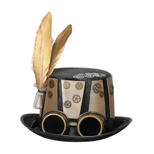 XAGMODSHN Viktorianischer Steampunk-Hut in Goldbraun, Herrenmode Accessoire für Halloween-Dekorationen, Ornament-Zubehör von XAGMODSHN