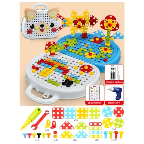 XAGMODSHN Werkbank Spielzeug Pädagogisches Bohrspielzeug 3D-Puzzle Entwicklungs-Pegboard Bausteinspielzeug für Kleinkind von XAGMODSHN