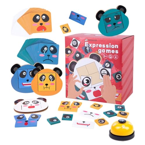 XAGMODSHN Wooden Expression Matching Block Puzzles Face-Changing Cube Building Block Pandas Expression Puzzles Face Change Cube von XAGMODSHN