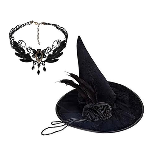 XANHOY Coole Hexenhut Blume Choker für Frauen Männer Jugendliche für Halloween Party Halskette Perlen Retro Zauberer Cosplay von XANHOY