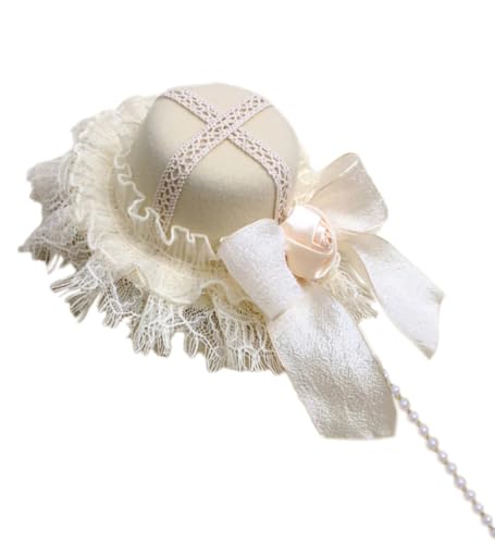 XANHOY Elegante Spitzenhut-Haarspange, Cosplay-Band, handgefertigtes Haar-Accessoire für Frauen, Perlen, Fascinator, Cocktail-Hut von XANHOY