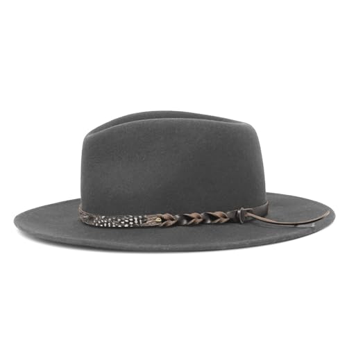 XANHOY Eleganter Ledergürtel Hut Cosplay Kostüm alle passenden Fedoras Hut Bühnenkünstler Top Hut Erwachsene Winter Warme Wollmütze von XANHOY