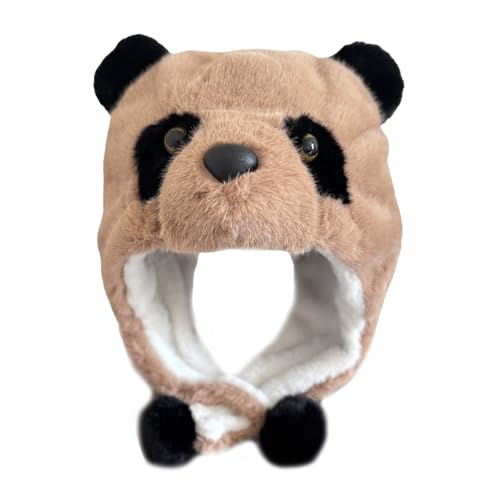 XANHOY Pelziger Plüsch-Panda-Hut für den Winter, warme Fleece-Kopfbedeckung, Cosplay, Party, Kostüm, Hut, Unisex, Trapperhut für Bergsteigen von XANHOY