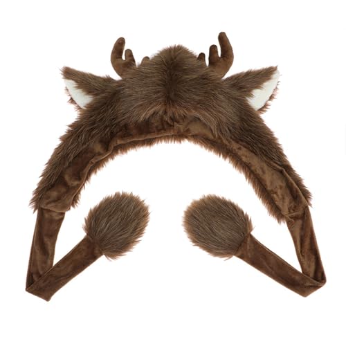 XANHOY Plüsch Rentier Hut für Winter Warm Hirsch Horn Hut Rollenspiel Party Kostüm Earflap Hut Erwachsene Unisex Trapperhut für kalte Tage von XANHOY