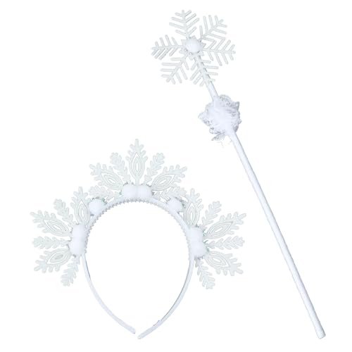 XANHOY Schneeflocke Kopfschmuck und Zauberstab Set für verschiedene Party Mädchen Prinzessin Stirnband und Stick Cosplay Kostüm Hairhoop Set von XANHOY