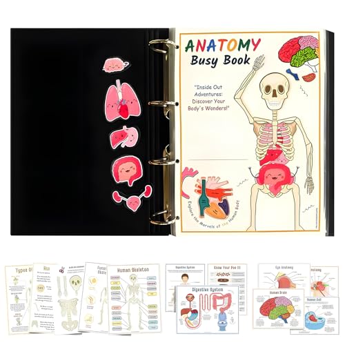 XARuiZhi Human Anatomy Busy Book - Montessori Busy Book for Kids, Human Body Anatomy, Organ Match - Miniature Body Parts with Cards, Interactive Educational Activities, for Kids, Adults, Children von XARuiZhi