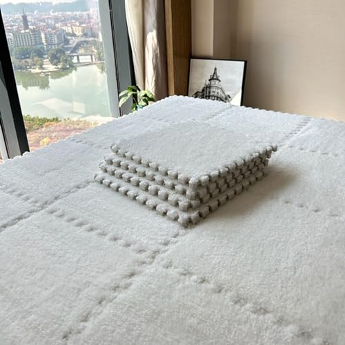 48-Teiliges Puzzle-Spielset, Teppichfliesen, Ineinandergreifende Schaumstofffliesen, Plüsch-Bodenspielset, Wohnzimmer, 30 X 30 cm (Weiß 0,6 cm) von XAoSCd