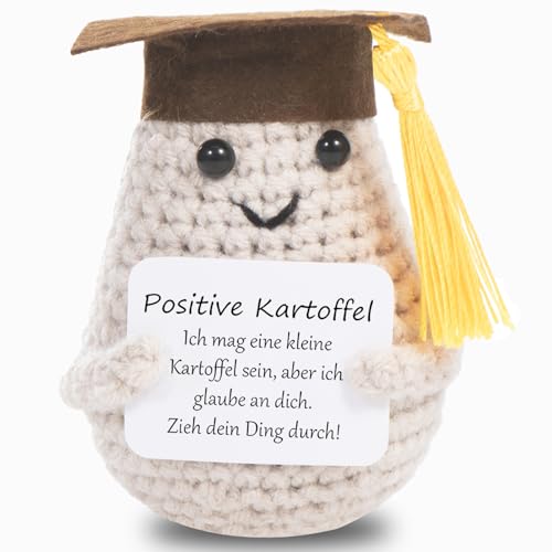 XBOCMY Bachelor Geschenk Positive Kartoffel, Master Abschluss Geschenk Glücksbringer Prüfung, Mutmacher Geschenk, Pocket Hug, Bachelor Deko, Wolle Potato Puppe Positiver mit Energiekarte von XBOCMY