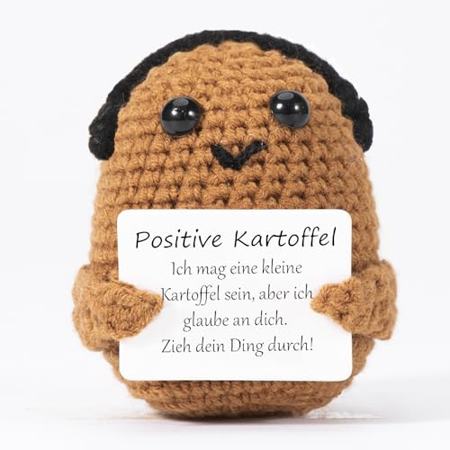 XBOCMY Pocket Hug Positive Kartoffel, Kartoffel-Glücksbringer mit Kopfhörern, Kreative Strickwolle Kartoffel Puppe mit Positiver Energiekarte, Mutmacher Glücksbringer Prüfung Geschenk von XBOCMY