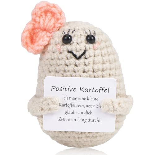 XBOCMY Pocket Hug Positive Kartoffel, Kreative Strickwolle Kartoffel Puppe mit Positiver Energiekarte, Mutmacher Geschenk, Beste Freundin Geschenke für Freundin Kleine Geschenke für Frauen von XBOCMY